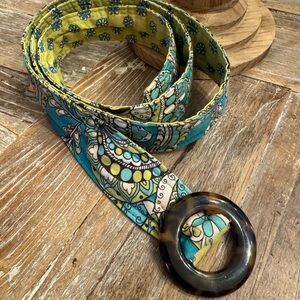 Vera Bradley Blue and Green Floral Belt with Tortoise Buckle